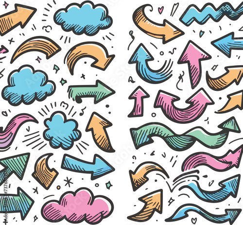 A Playful Showcase of Scribble Arrow Strokes in Diverse Colors and Directions
