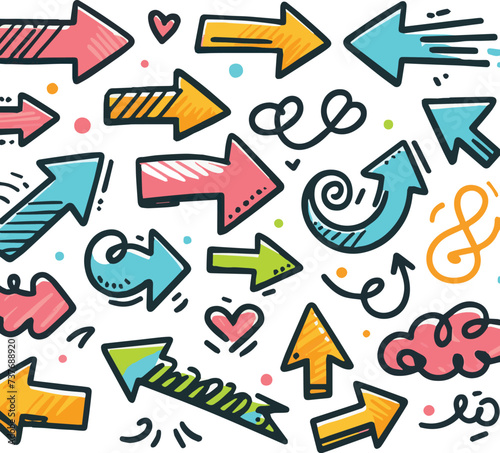 A Playful Showcase of Scribble Arrow Strokes in Diverse Colors and Directions