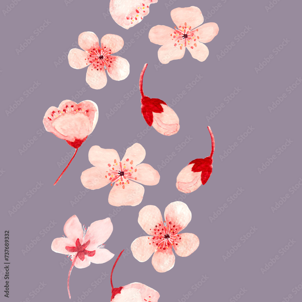 A collection of pink blossoms on a vibrant purple backdrop