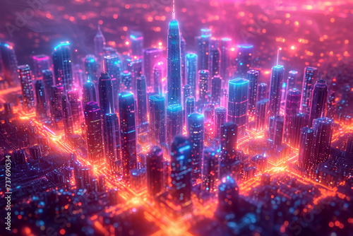 Glowing Miniature Digital City at Night Banner