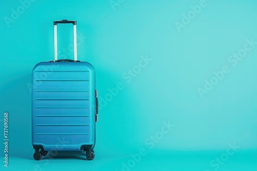 a blue suitcase is sitting on a blue background
