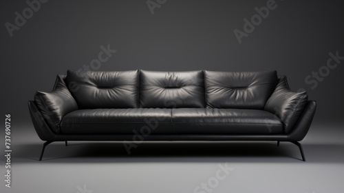 Black Leather Couch on Gray Floor