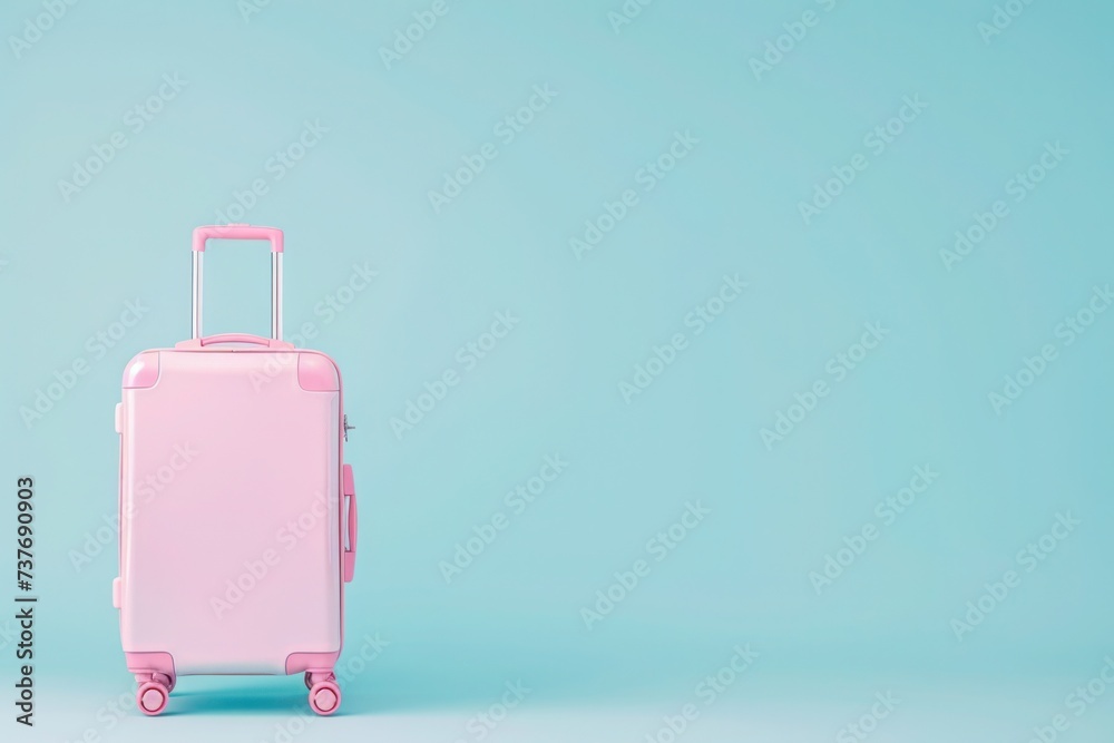 a pink suitcase is sitting on a blue surface a pink suitcase is sitting on a blue surface