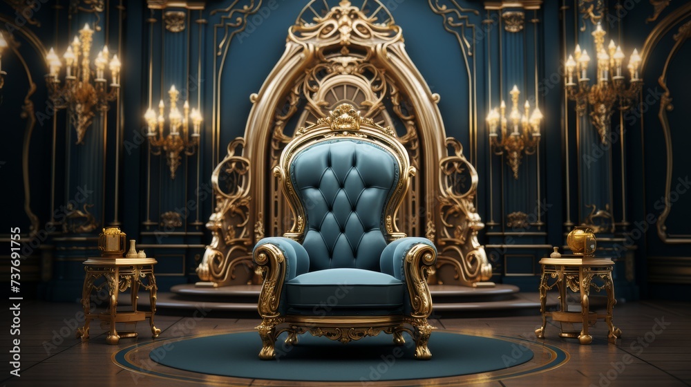 Blue and Gold Chair in Opulent Room