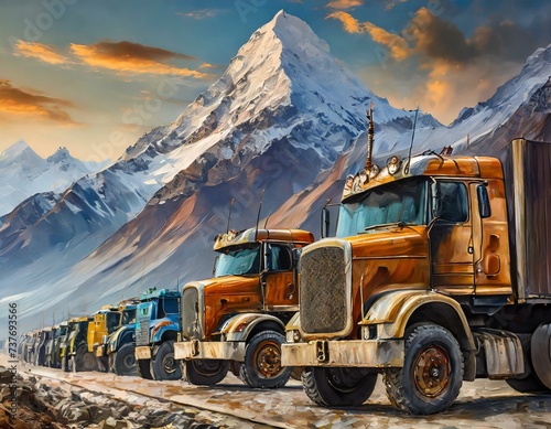 truck in the mountains,Pakistan trucks, also known as "jingle trucks," are elaborately decorated trucks that are a common sight on the roads of Pakistan. They are adorned with vibrant colors, intricat
