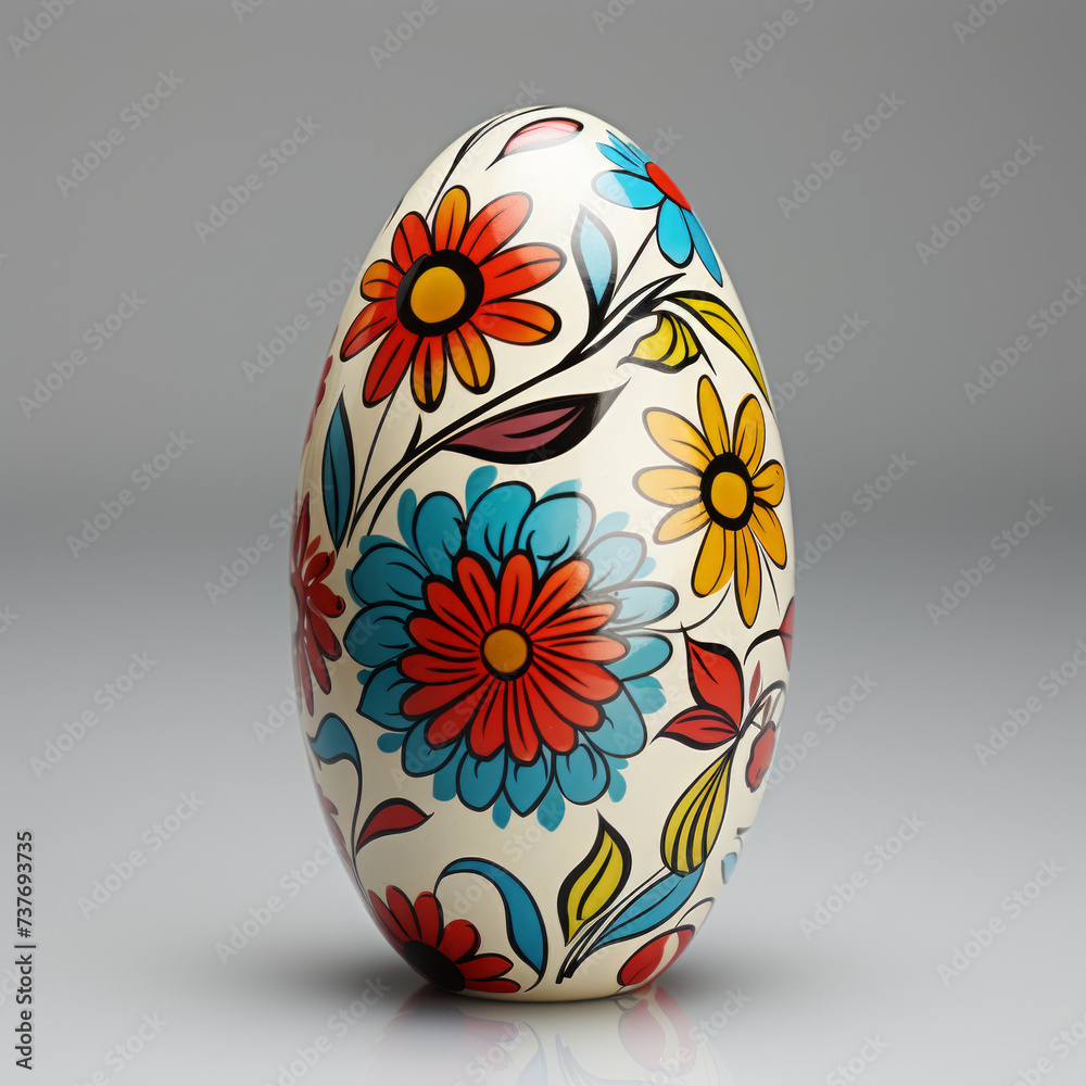 Hand-Painted Floral Easter Egg on Gradient Background

