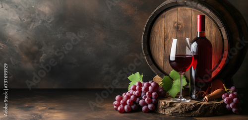 Vineyard's Treasure: Red Wine with Grapes and Barrel