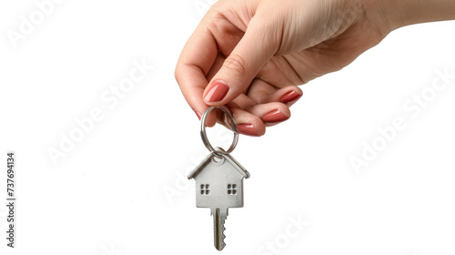 Hand with keys to the new house. on transparency background PNG