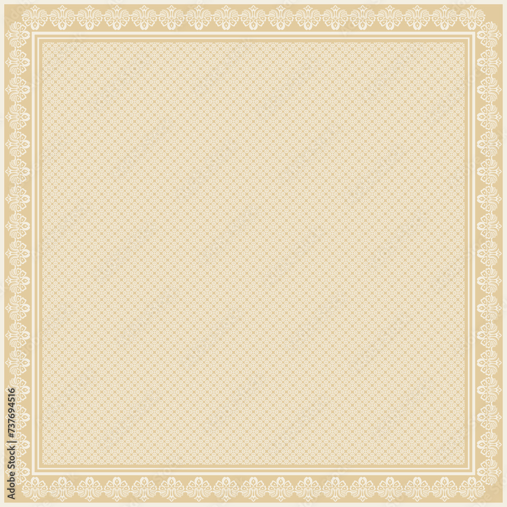 Fototapeta premium Hijab scarf flower abstract pattern.Ethnic geometric ornament with frame motif border hijab pattern.Design for fabric,print,scarves,shawl,kerchief,bandana,clothing,pareo,pillows,tablecloth,decoration.