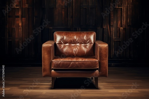 Brown Leather Chair on Hardwood Floor