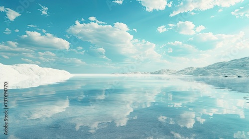 Salt Lake with Smooth Surface and Blue Sky Reflection © RBGallery