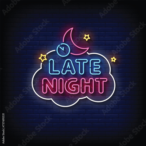 Neon Sign late night with brick wall background vector