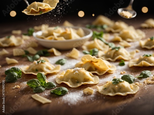 Italian ravioli and tortellini, filled with fresh sheep ricotta. The dough is made with eggs and then cut out into circles or half-moons