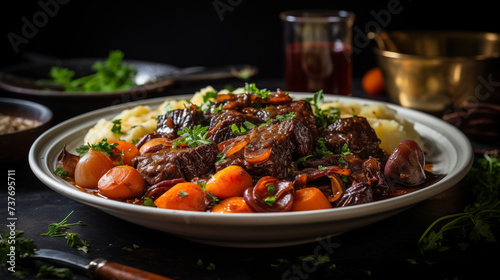 French Delicacy: Capturing the Richness of Boeuf Bourguignon in Food Photography