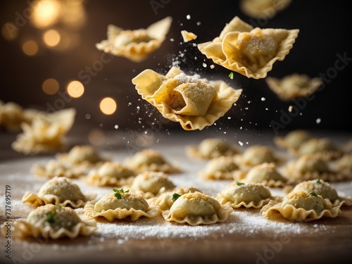 Italian ravioli and tortellini, filled with fresh sheep ricotta. The dough is made with eggs and then cut out into circles or half-moons photo