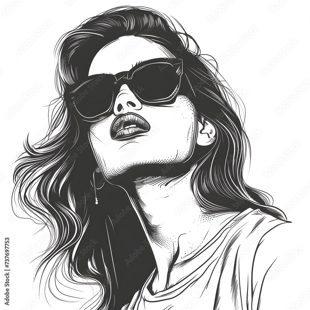 A retro lady sketch outline tattoo design black and white design illustration on white background. A retro lady sketch outline tattoo design black and white design illustration on white background.