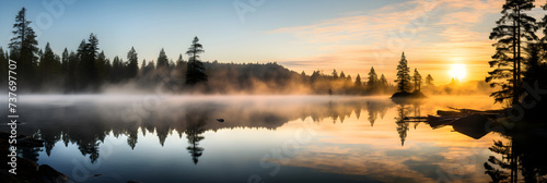Misty Dawn: Serenity And Tranquility Reflected In The Mirroring Lake © Joel