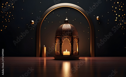 Candlelit Lantern and Golden Arch in Serene Ambiance