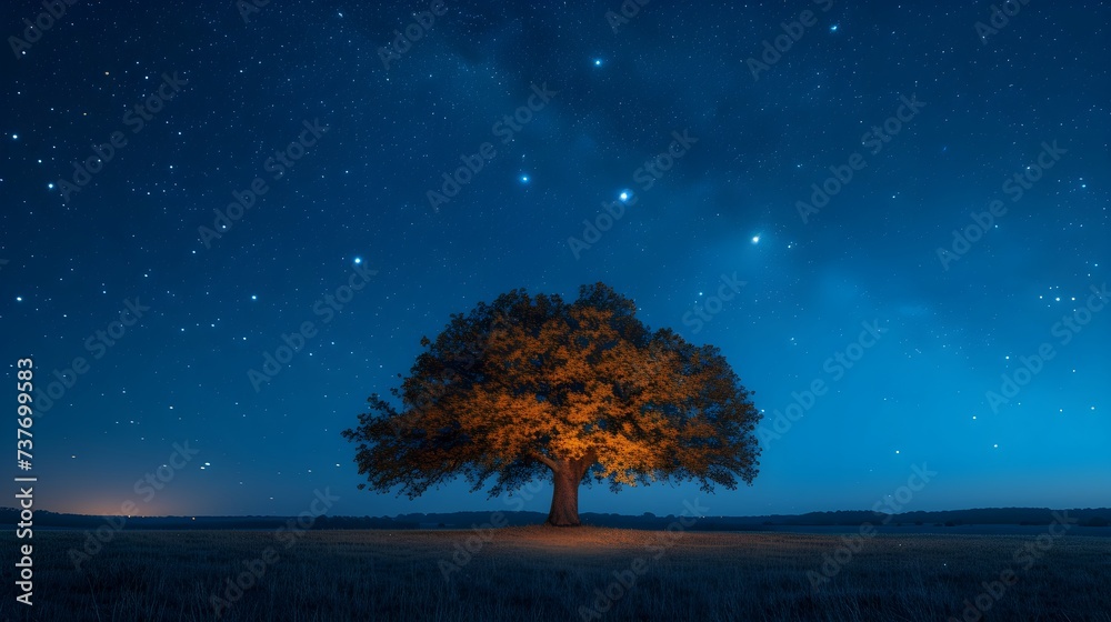 A tree in the beautiful night sky landscape wallpaper. Generative AI A tree in the beautiful night sky landscape wallpaper. Generative AI