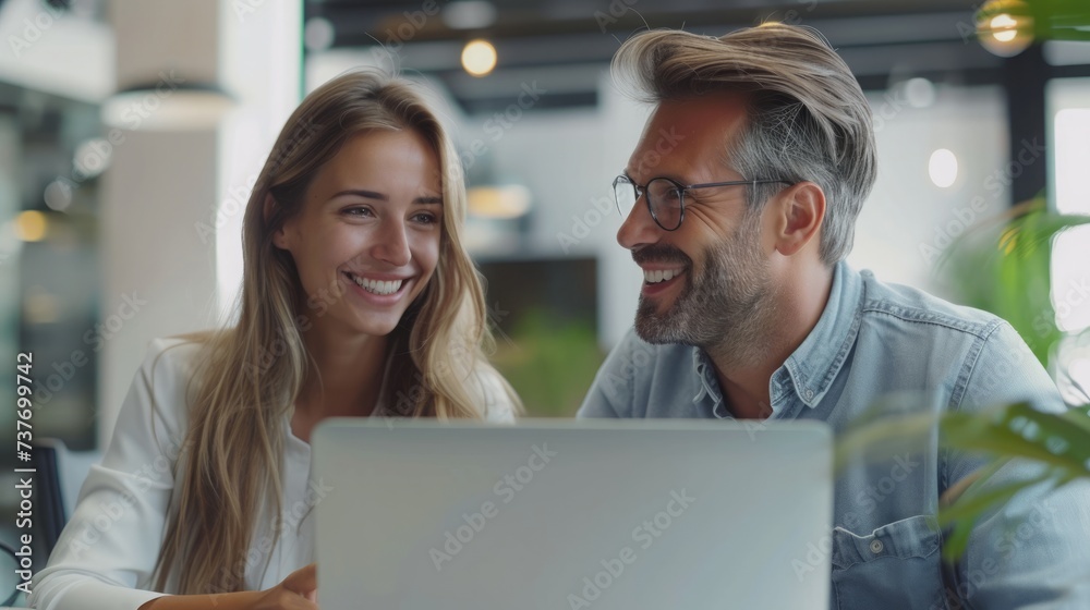 Happy and smiling office colleagues, work teams in the office communication work, harmonious team communication atmosphere Happy and smiling office colleagues, work teams in the office communication work, harmonious team communication atmosphere