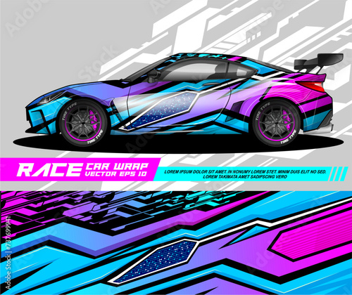 Car wrap decal designs. Abstract racing and sport background for racing livery. 