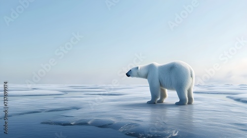 A solitary polar bear, master of the icy Arctic, treks across snow-covered plains. Generative AI