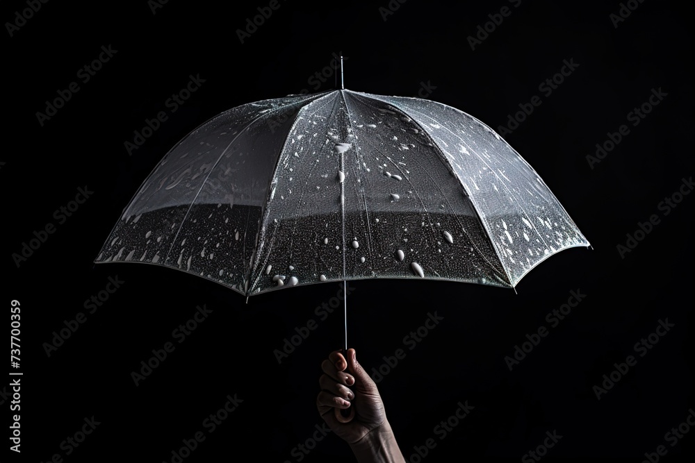 white umbrella held against black background