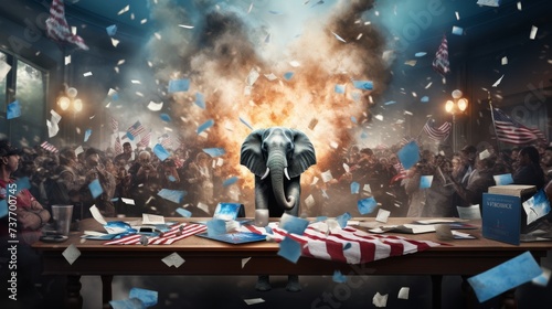 Elephant Standing on Table Surrounded by Confetti © we360designs