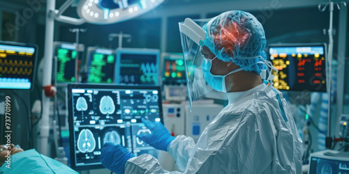 innovative medical technology diagnose and examine patient brain with intelligence software in hospital