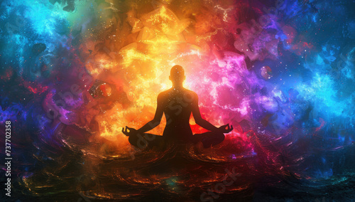mindfulness yoga pose mandala meditation, connection to universe and god © Kien