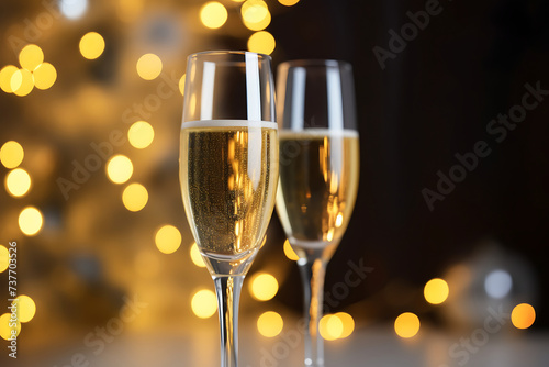 close up of female hands clinking glasses with champagne at christmas party