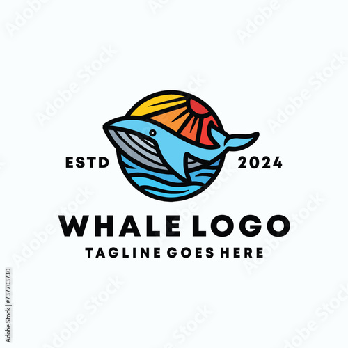 Whale Logo Colorful Vector, Animal Icon Symbol, Ocean Creative Vintage graphic Design