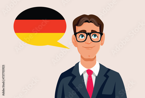 Businessman Speaking German Language Vector Character Illustration. Happy teacher speaking a foreign language fluently 
