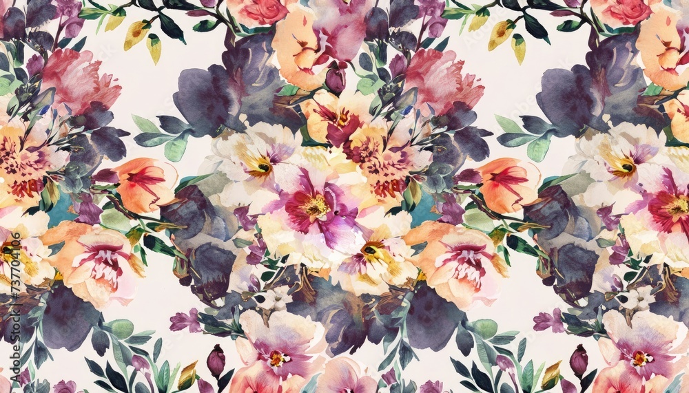 Seamless watercolor floral print - obrazy, fototapety, plakaty 