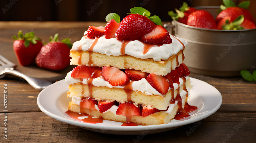 Mouthwatering Strawberry Shortcake, Generative AI Mouthwatering Strawberry Shortcake, Generative AI