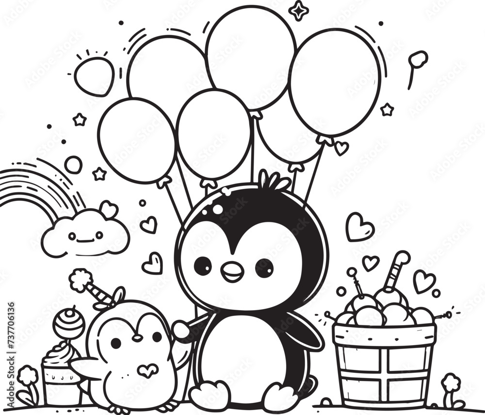 Fototapeta premium cute penguin coloring page