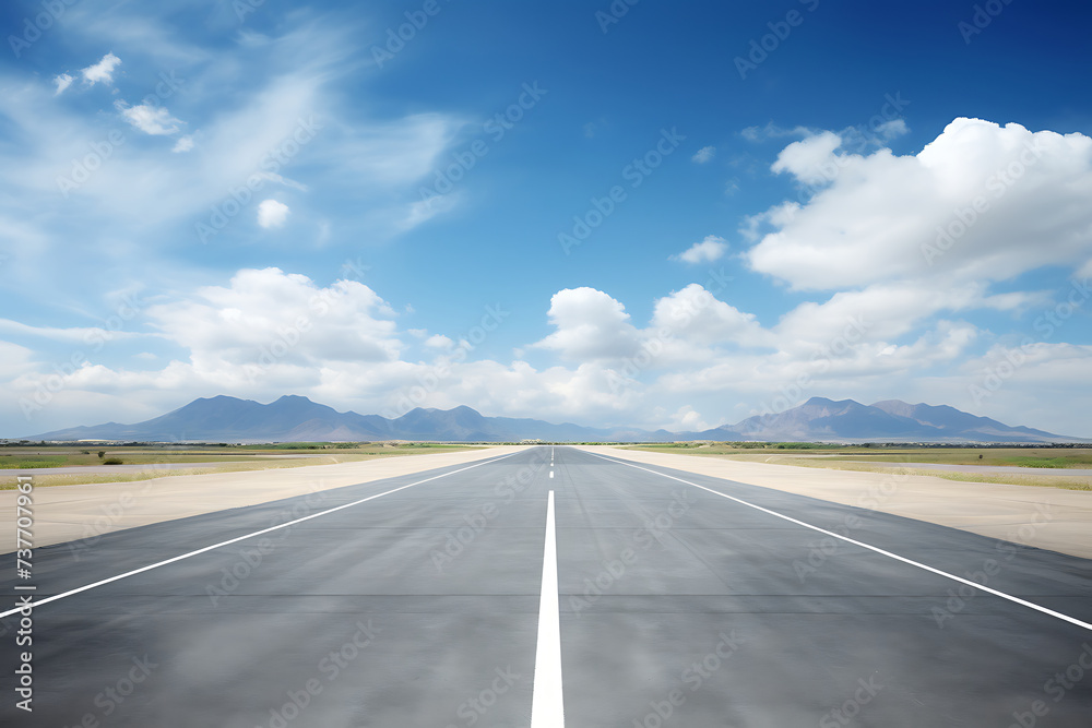 Asphalt road and blue sky with white clouds, travel and transportation concept Asphalt road and blue sky with white clouds, travel and transportation concept