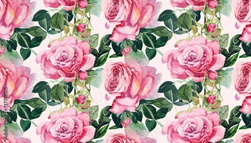 Watercolor seamless pattern with flowers  roses  and leaves