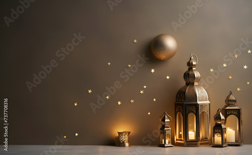 Candlelit Lantern and Golden Arch in Serene Ambiance