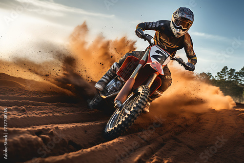 Motocross rider in action on the race track.