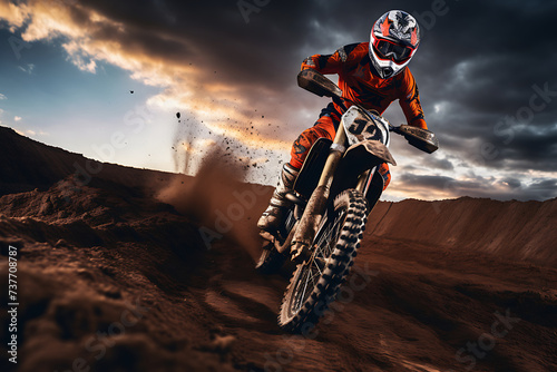 Motocross rider in action on the race track.