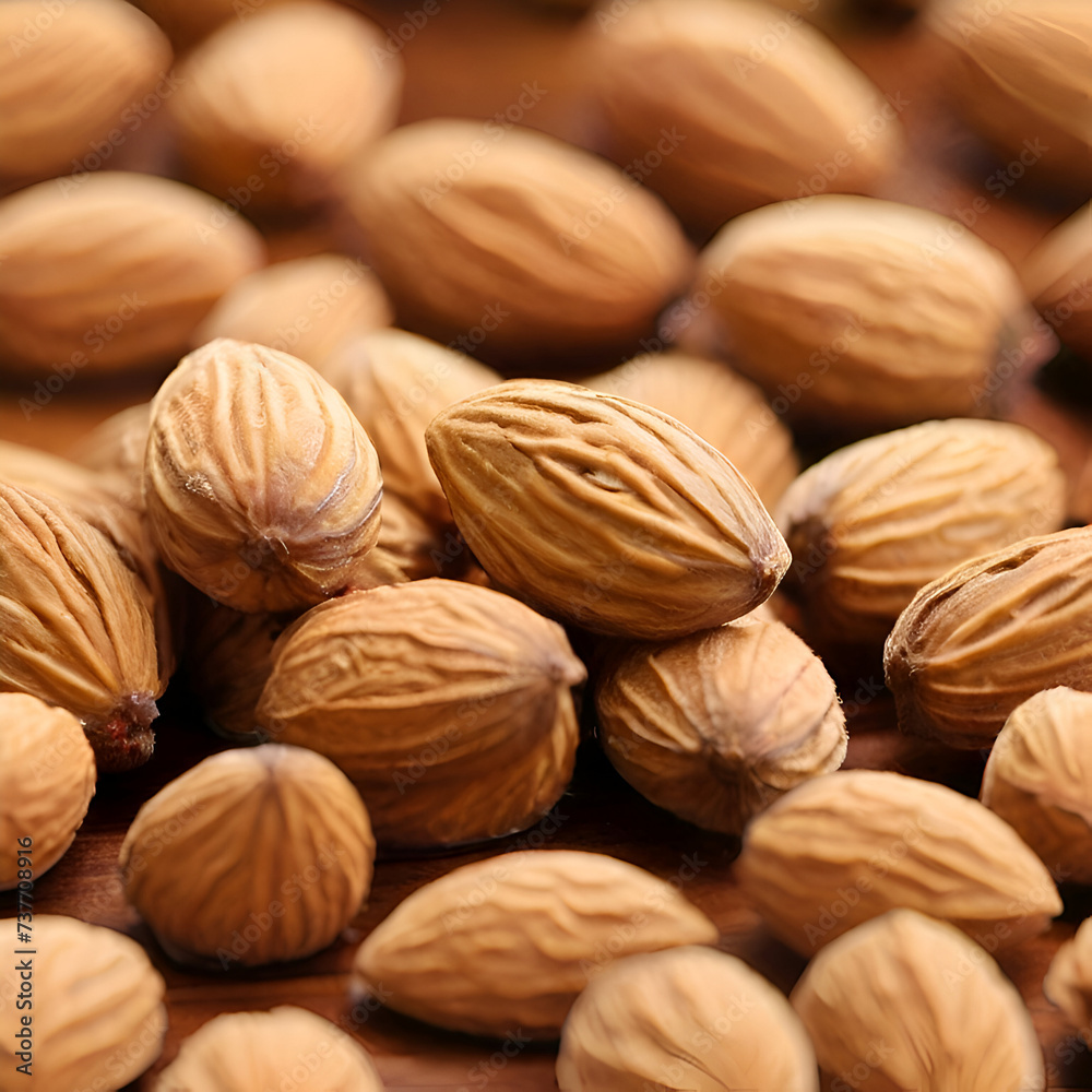 Heap of Almond nuts on wooden background. Close up. Heap of Almond nuts on wooden background. Close up.