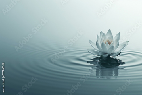 A single lotus flower floating gracefully on the surface of tranquil, still water. F002