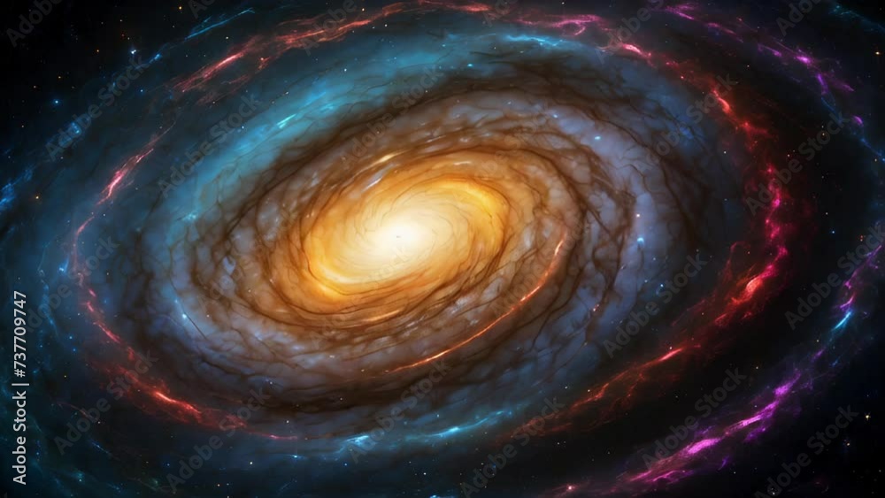 The vibrant swirl of a galaxy's core, with the brilliance of stars and interstellar matter creating the dynamics of space.
