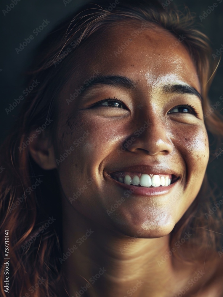 A woman with freckles on her face smiling. Generative AI. A woman with freckles on her face smiling. Generative AI.