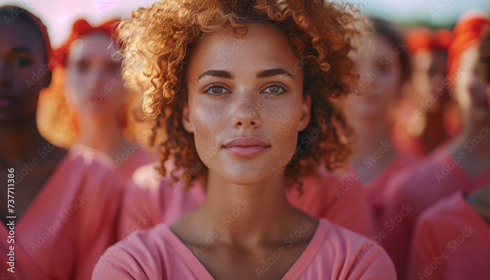 a portrait of a group of lady in different races wearing pink