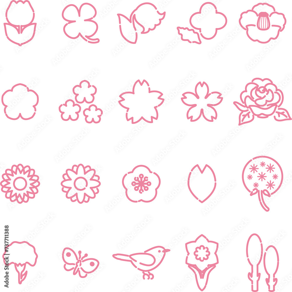 花 アイコン あしらい 絵文字 ピクトグラム おしゃれ かわいい シンプル 線画 イラスト素材セット 花 アイコン あしらい 絵文字 ピクトグラム おしゃれ かわいい シンプル 線画 イラスト素材セット