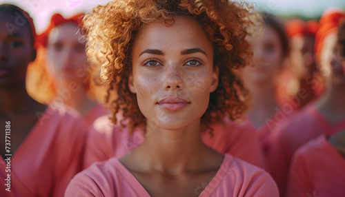 a portrait of a group of lady in different races wearing pink