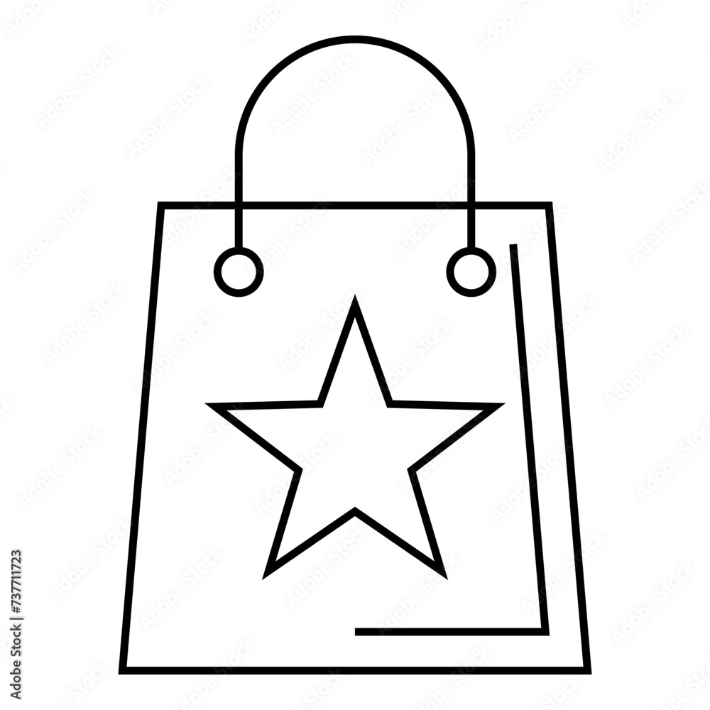 bag icon with stars, line vector isolated on white background. simple and modern design bag icon with stars, line vector isolated on white background. simple and modern design