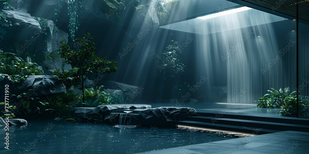  waterfall in forest, waterfall in the jungle, tropical landscape in the jungle, plants and green trees in the jungle, waterfall with lake in the forest.